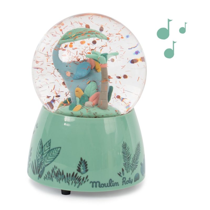 moulin roty musical snow globe elephant green